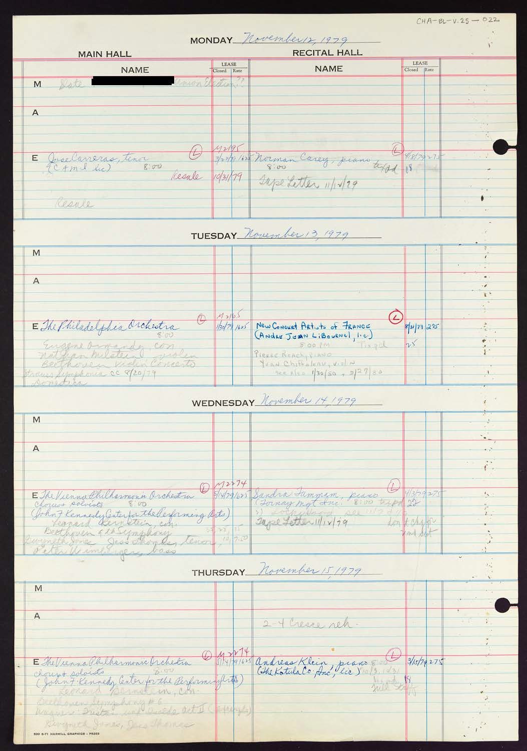 Carnegie Hall Booking Ledger, volume 25, page 22