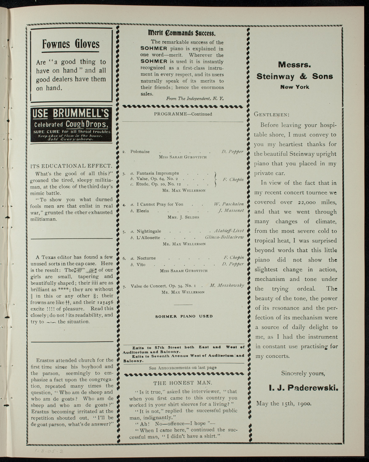 Max Wellerson with Mme. J. Seldes and Sarah Gurovitch, January 8, 1905, program page 3