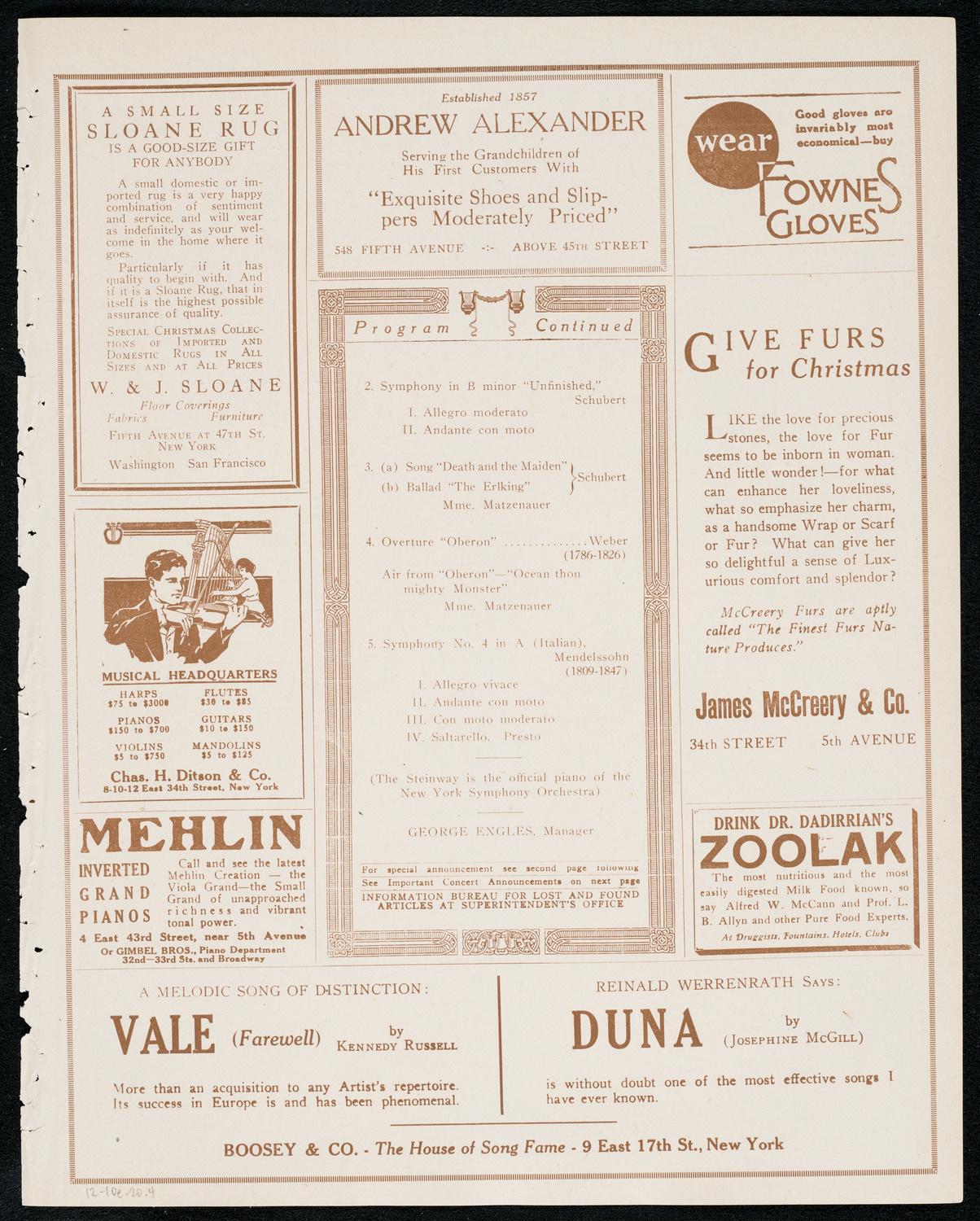 New York Symphony Orchestra, December 10, 1920, program page 7