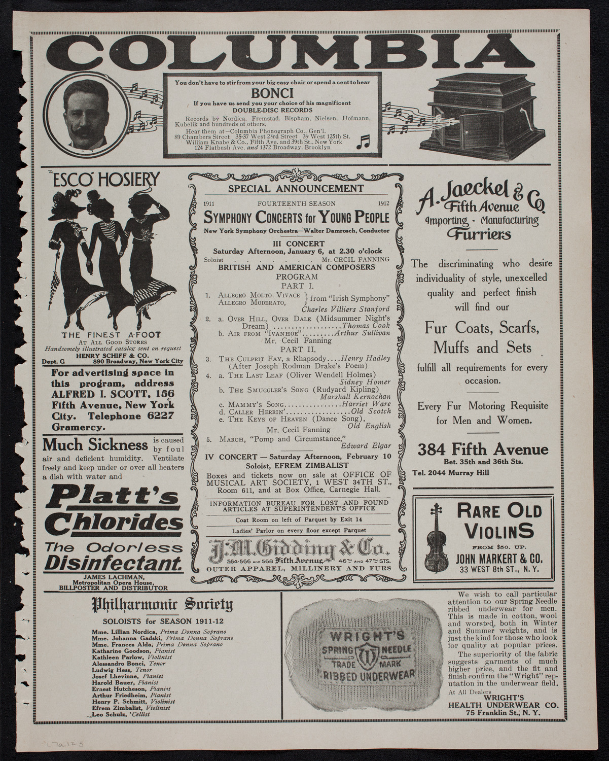 New York Philharmonic, January 7, 1912, program page 9