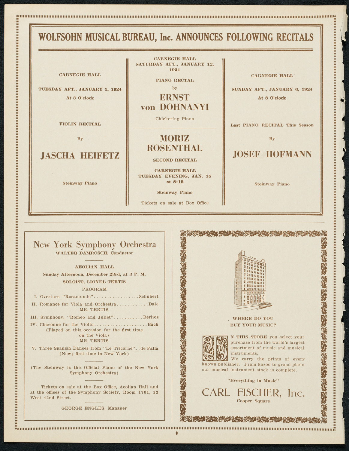 Ignacy Jan Paderewski, Piano, December 22, 1923, program page 8
