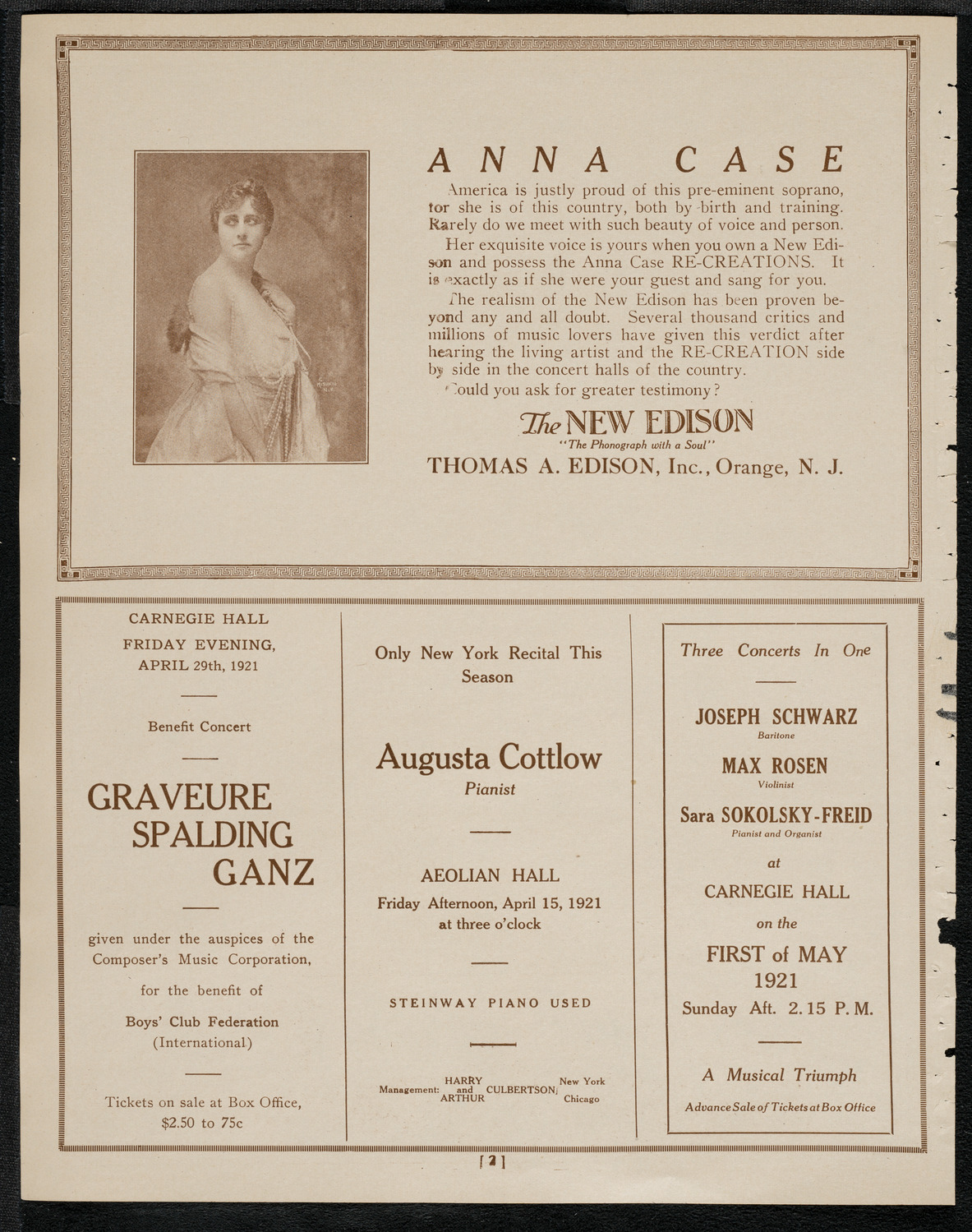 Sophie Braslau, Contralto, April 10, 1921, program page 2