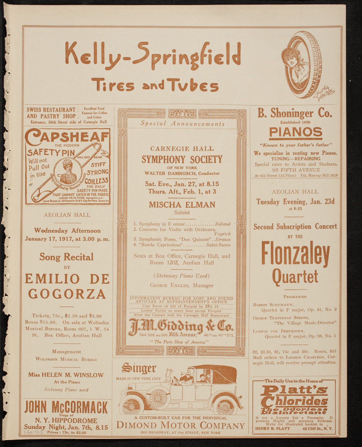 Boston Symphony Orchestra, January 6, 1917, program page 9