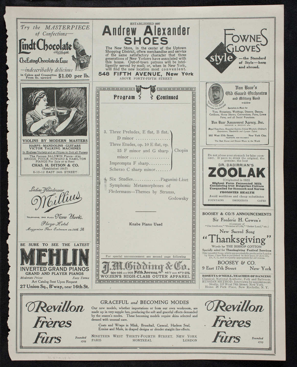 Leopold Godowsky, Piano, November 27, 1912, program page 7