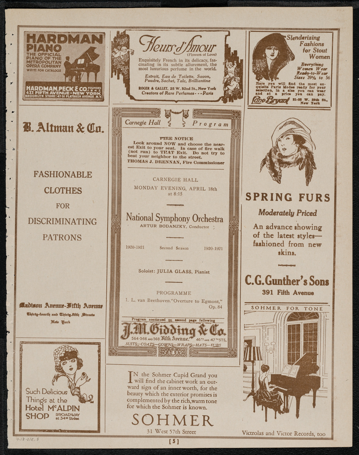 National Symphony Orchestra, April 18, 1921, program page 5