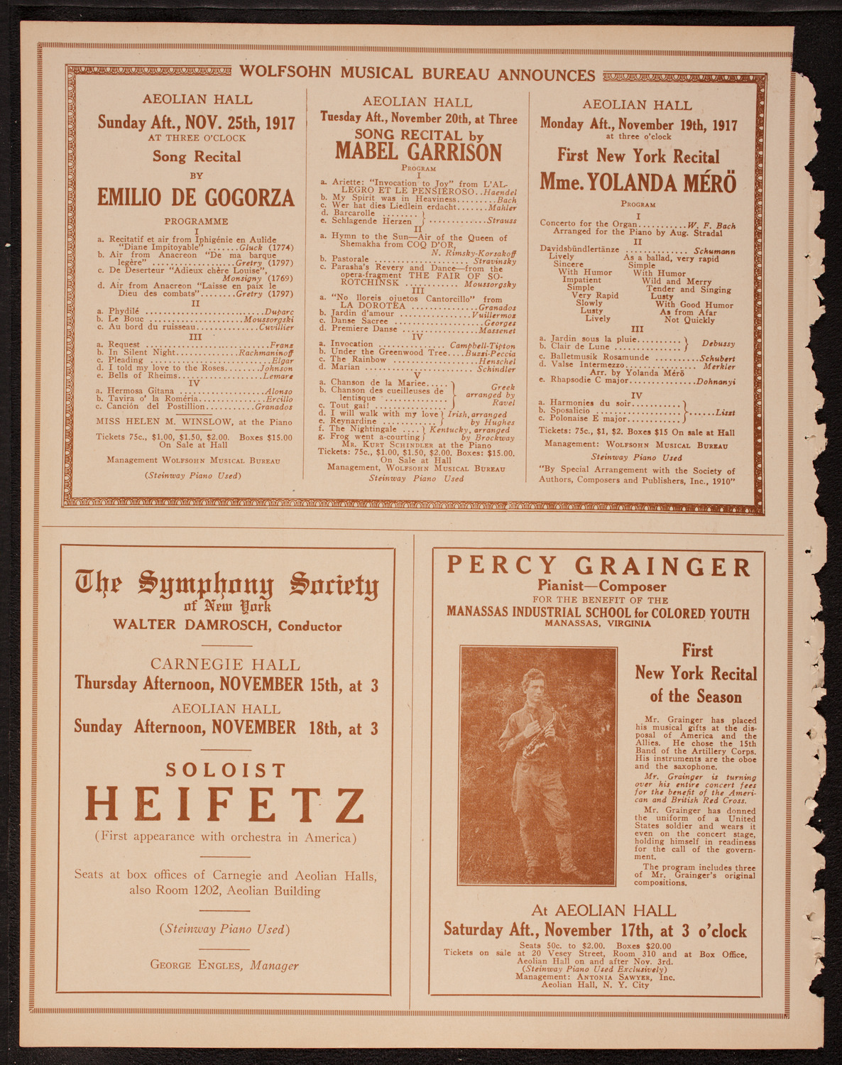 New York Philharmonic, November 11, 1917, program page 8