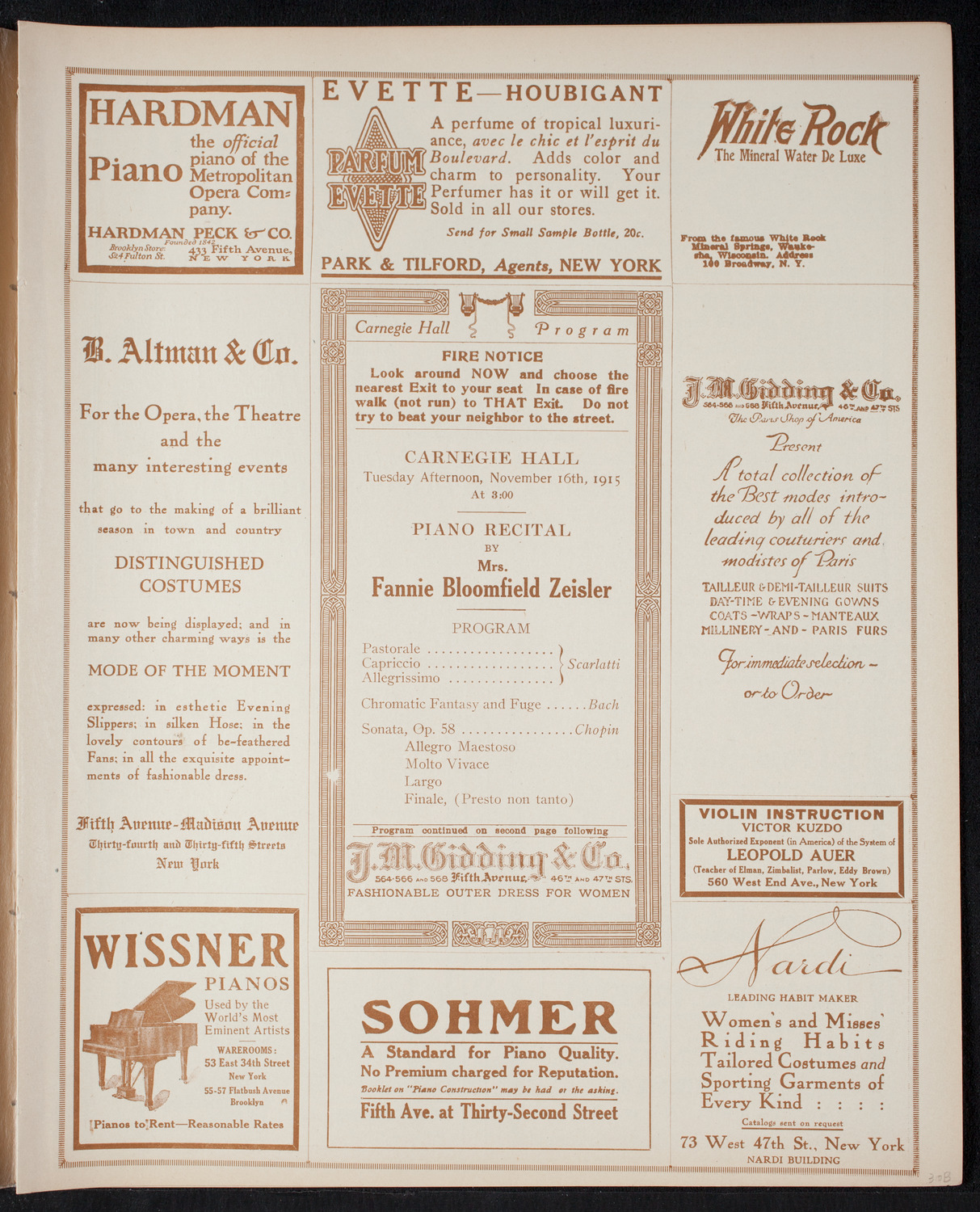 Fannie Bloomfield Zeisler, Piano, November 16, 1915, program page 5