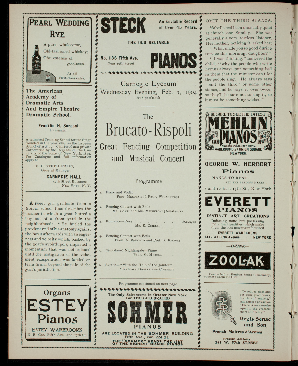 Brucato-Rispoli Fencing Competition and Musical Concert, February 3, 1904, program page 2