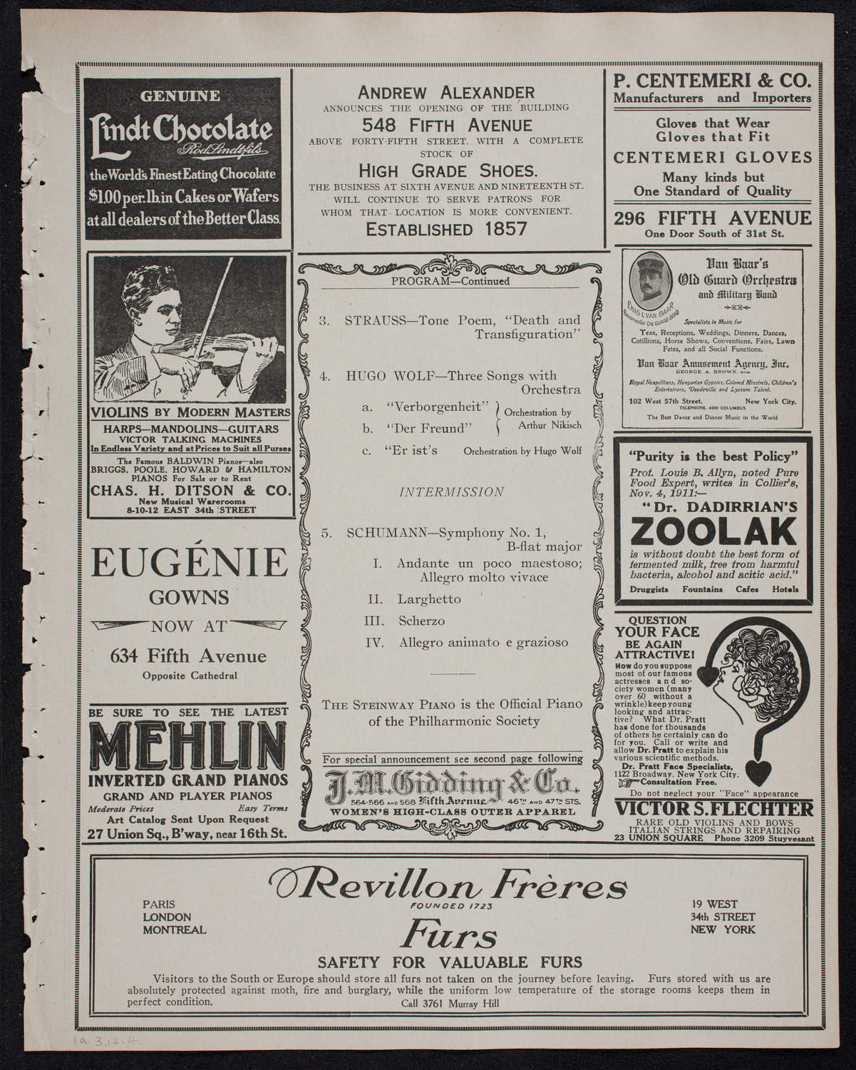 New York Philharmonic, March 1, 1912, program page 7