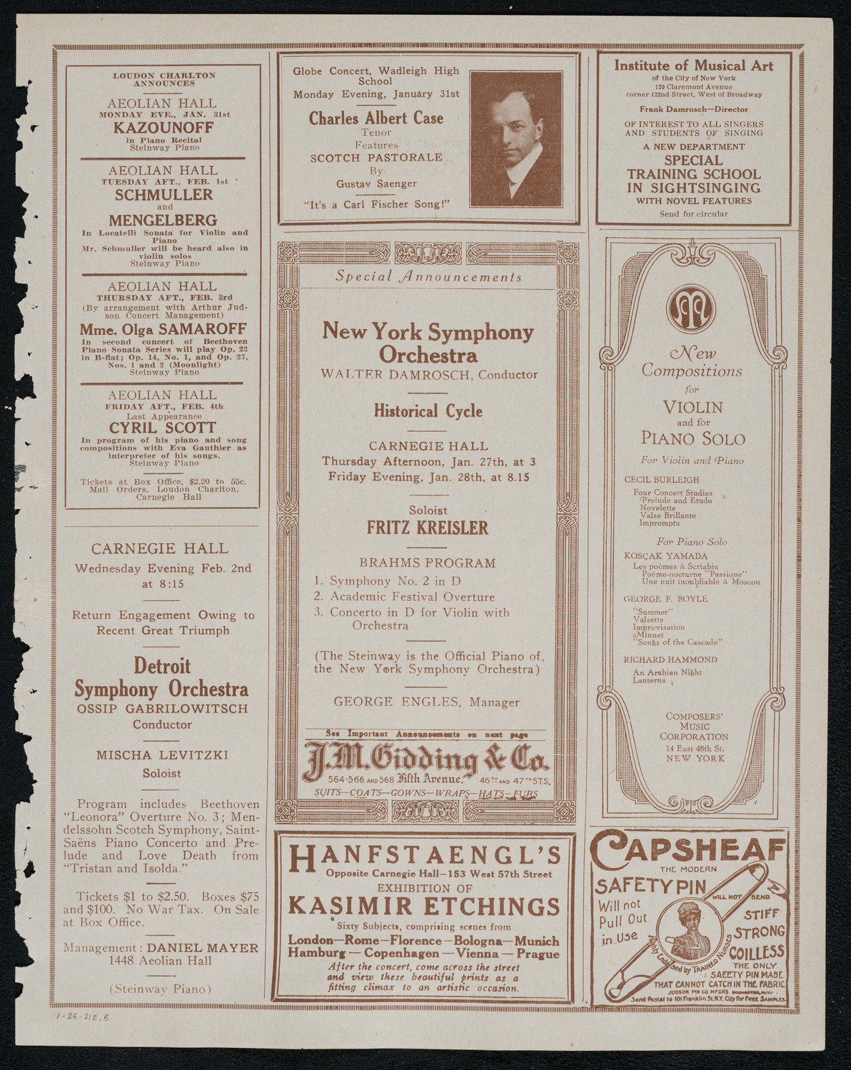 Chicago Symphony Orchestra, January 25, 1921, program page 9