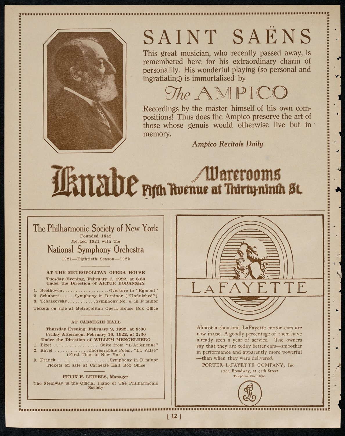 Philadelphia Orchestra, February 7, 1922, program page 12