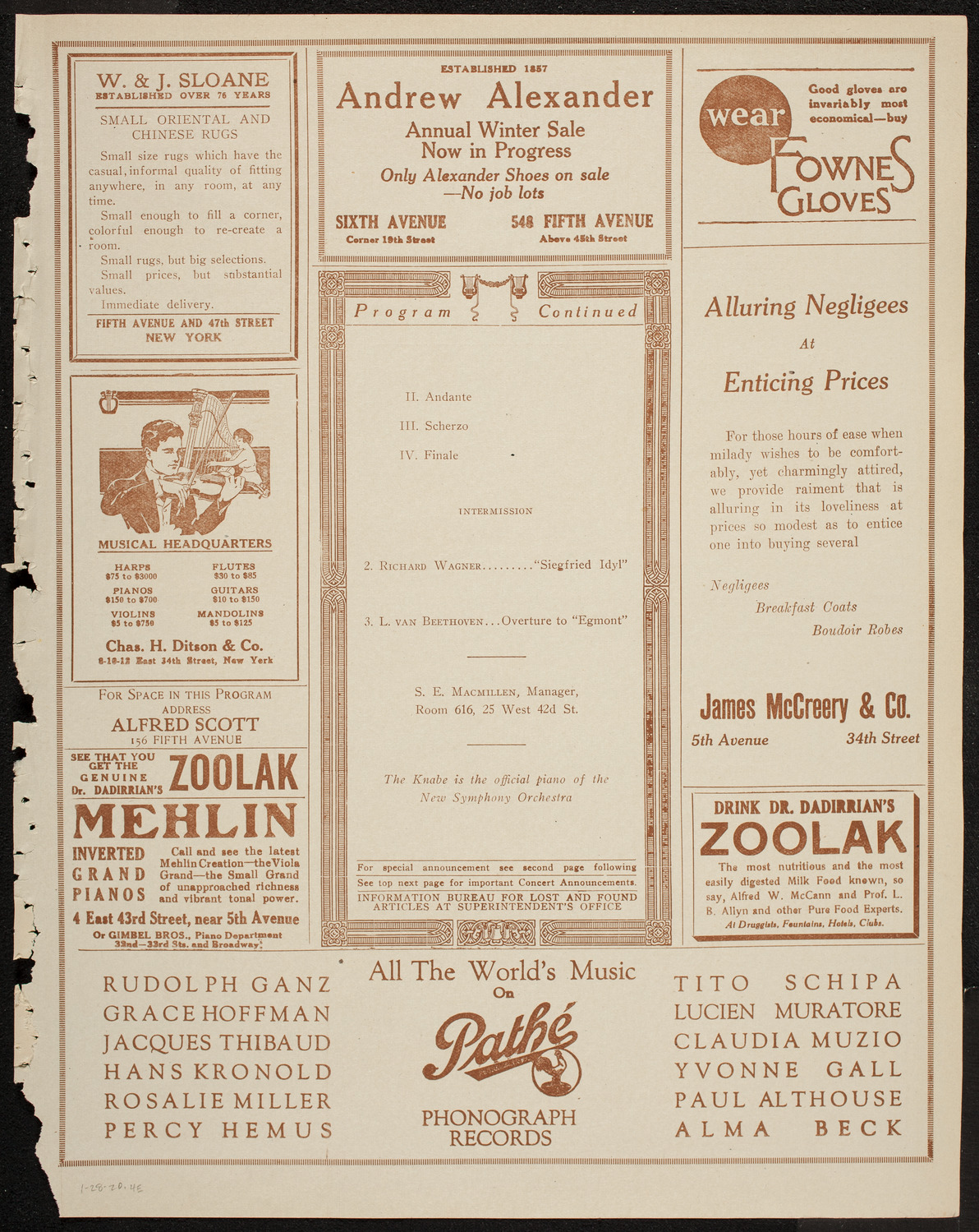 New Symphony Orchestra, January 28, 1920, program page 7