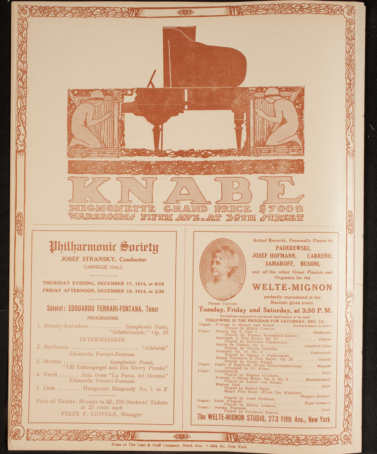 New York Philharmonic, December 11, 1914, program page 12