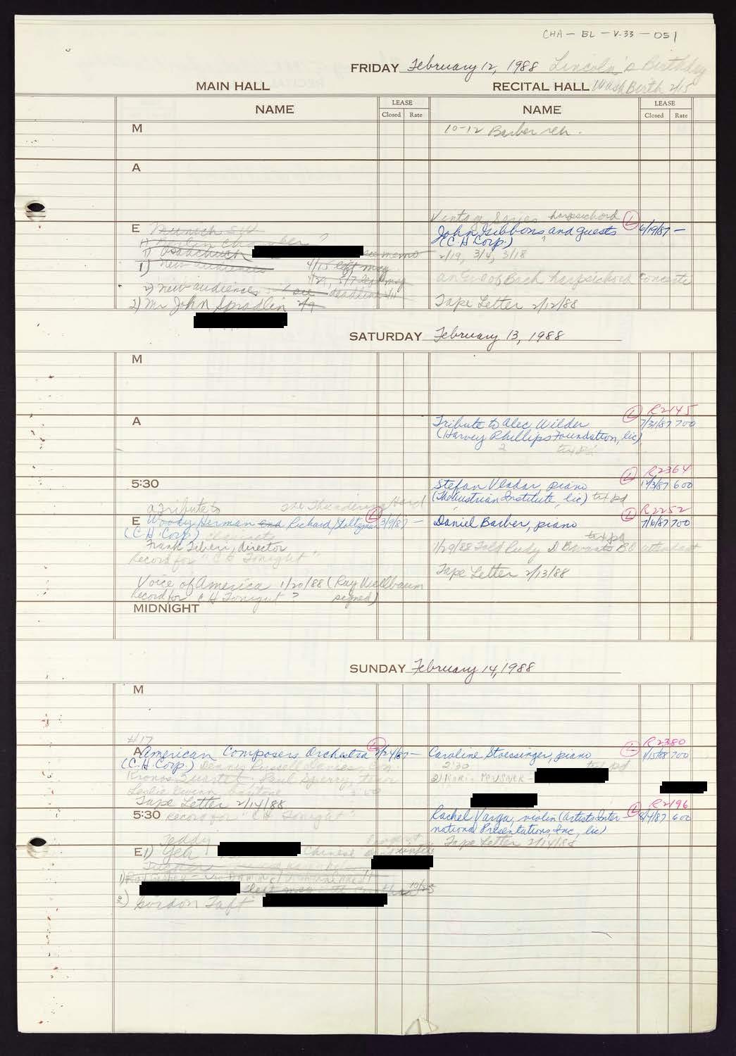 Carnegie Hall Booking Ledger, volume 33, page 51