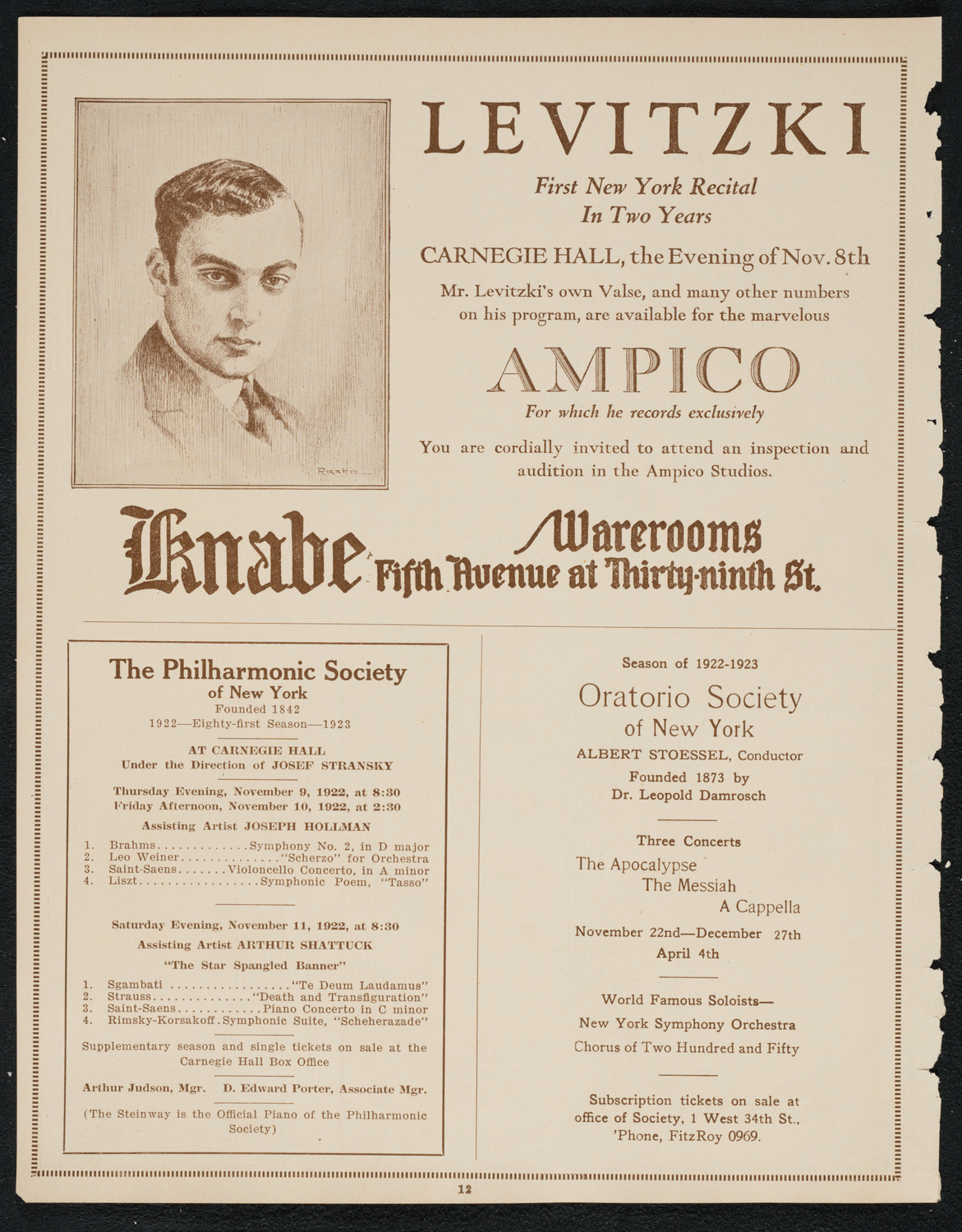 Fyodor Chaliapin, Tenor, November 5, 1922, program page 12