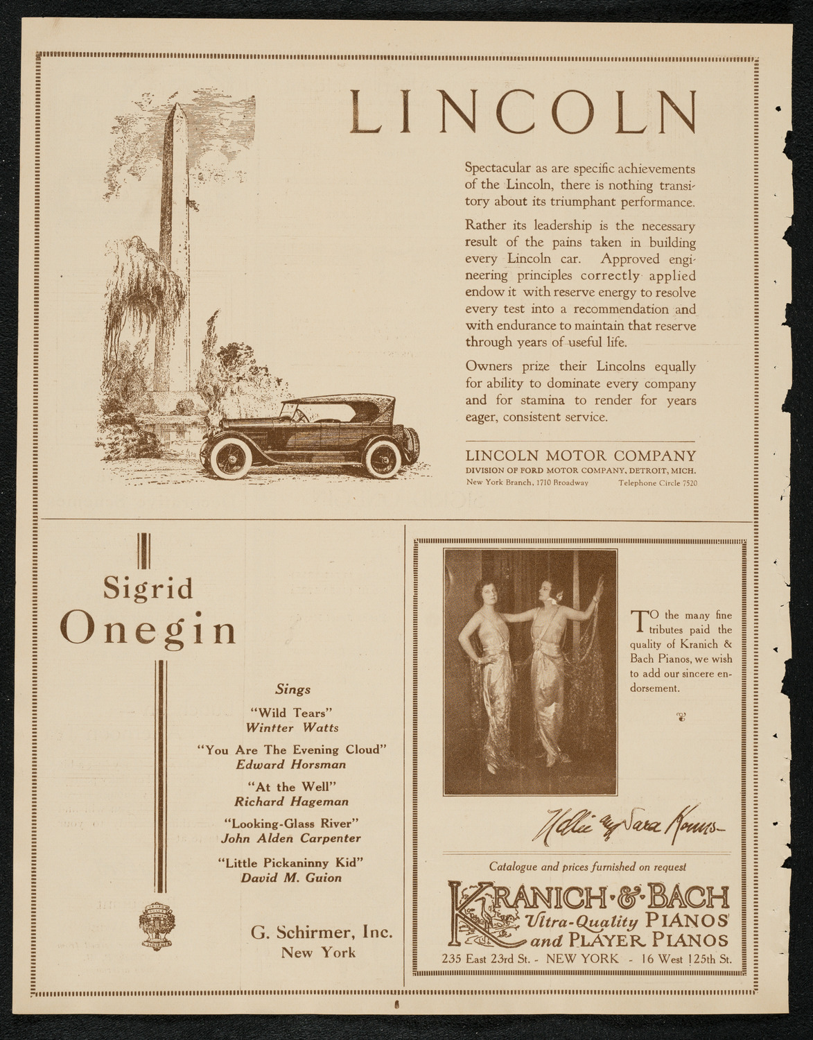 Sigrid Onégin, Contralto, March 30, 1924, program page 6