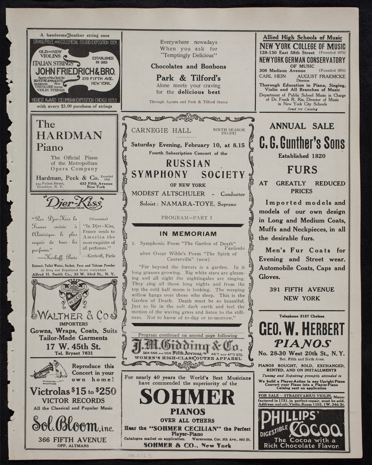 Russian Symphony Society of New York, February 10, 1912, program page 5