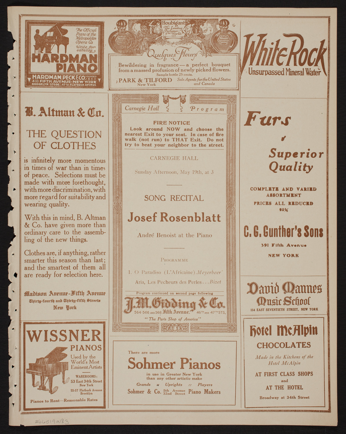 Josef Rosenblatt, Tenor, May 19, 1918, program page 5