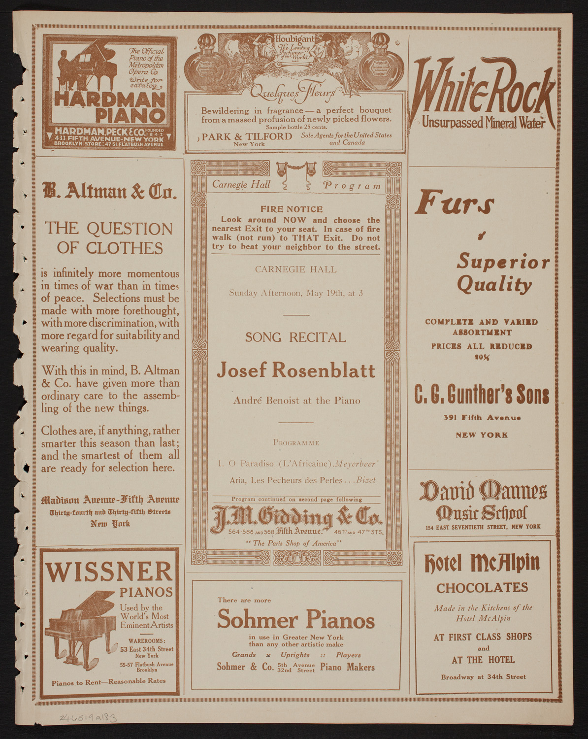 Josef Rosenblatt, Tenor, May 19, 1918, program page 5