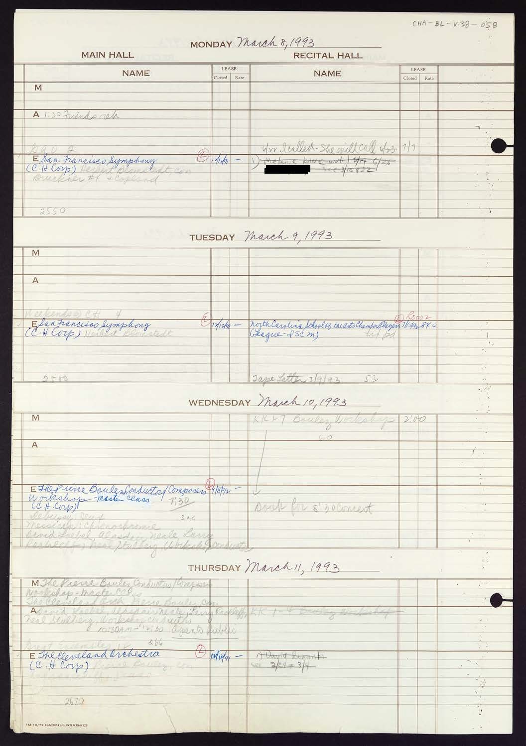 Carnegie Hall Booking Ledger, volume 38, page 58