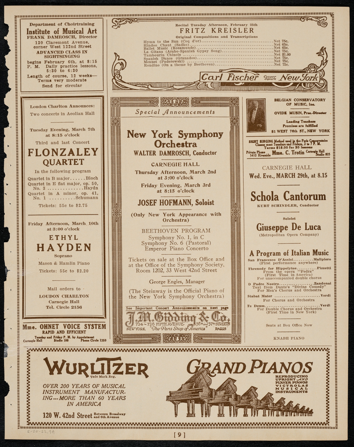 Fritz Kreisler, Violin, February 25, 1922, program page 9