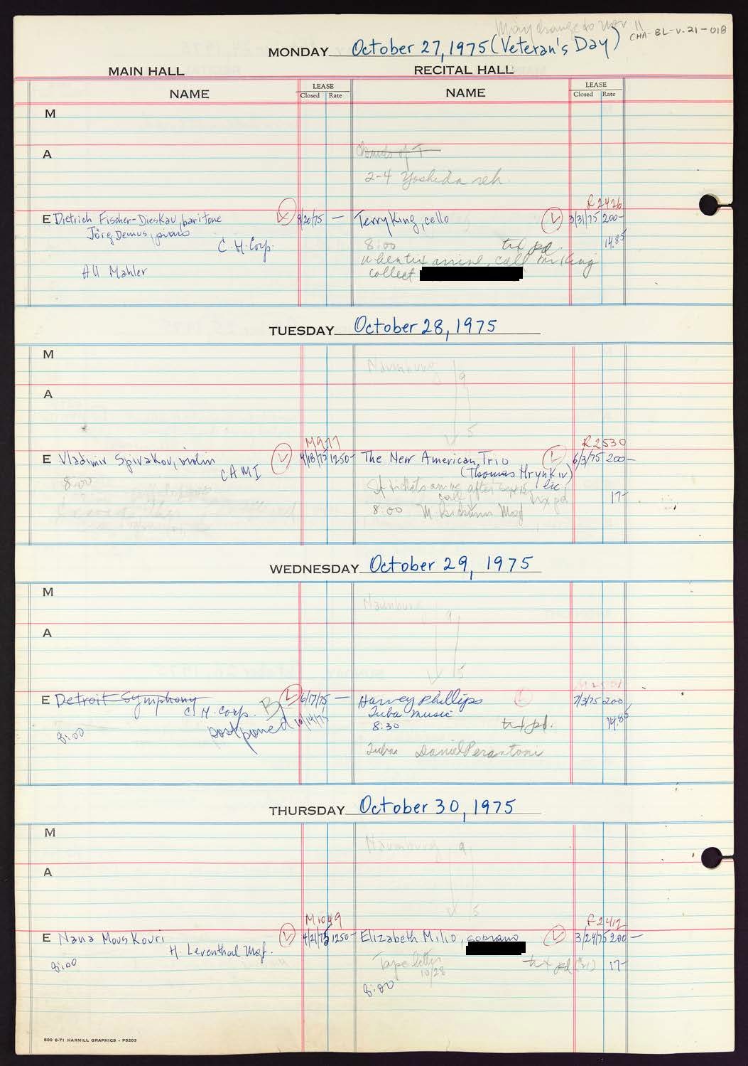 Carnegie Hall Booking Ledger, volume 21, page 18