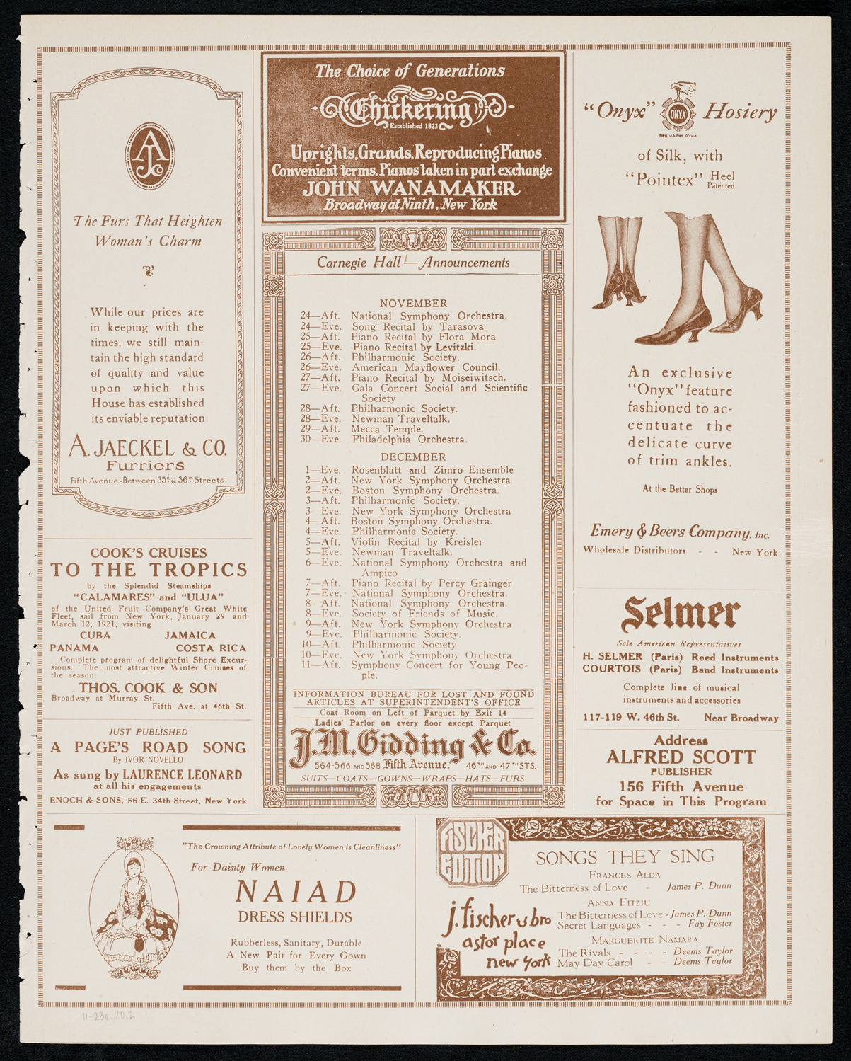 National Symphony Orchestra, November 23, 1920, program page 3