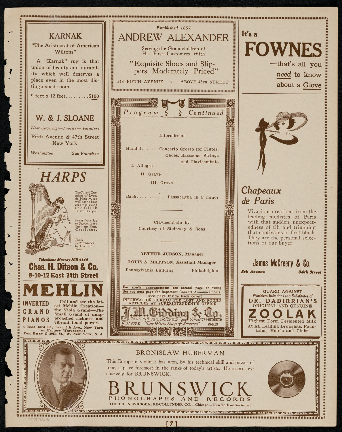 Philadelphia Orchestra, February 28, 1922, program page 7