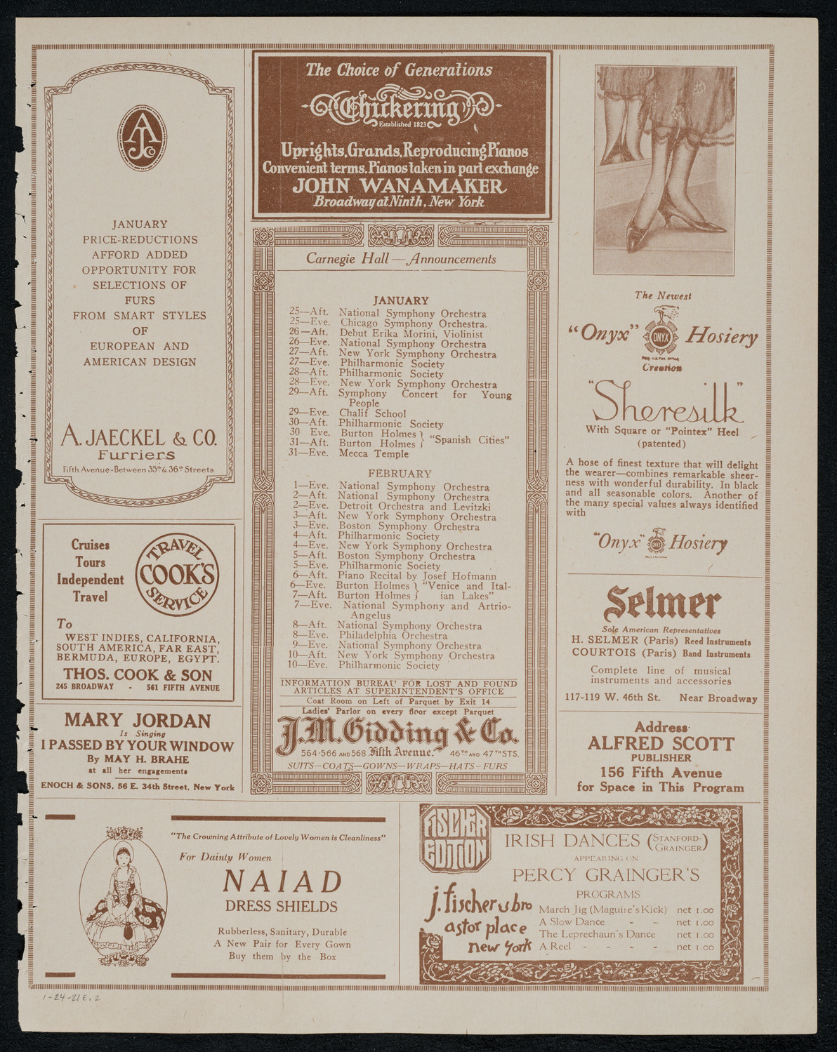 Alfred Cortot, Piano, January 24, 1921, program page 3
