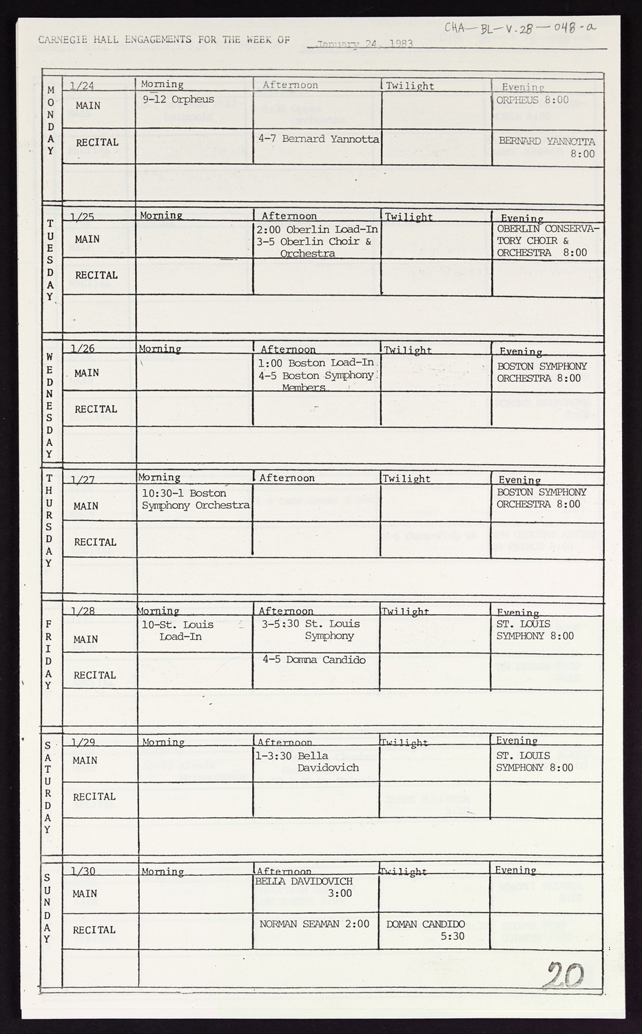 Carnegie Hall Booking Ledger, volume 28, page 48a