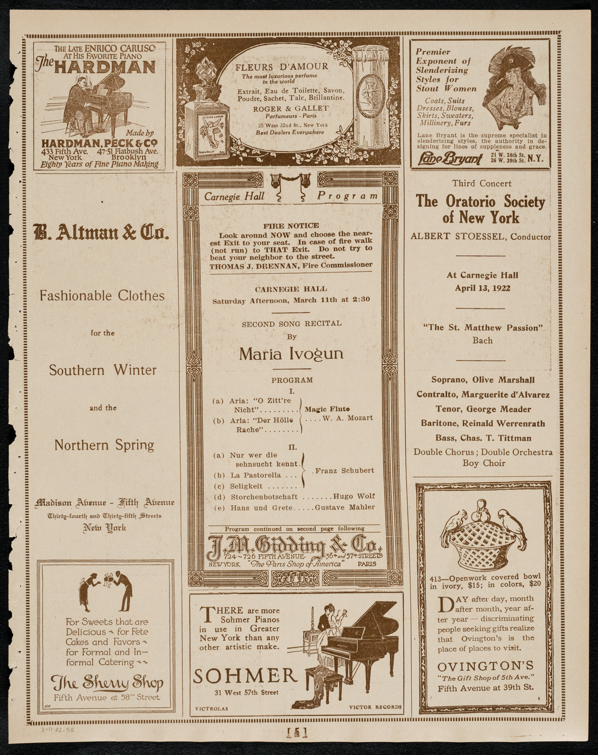 Maria Ivogun, Soprano, March 11, 1922, program page 5