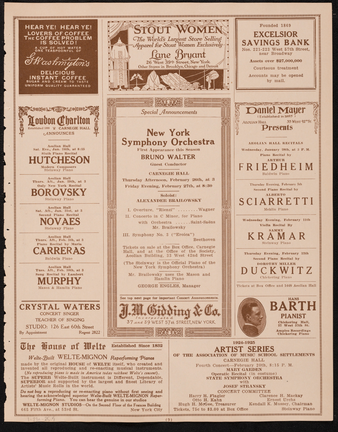 New York Philharmonic, January 23, 1925, program page 9