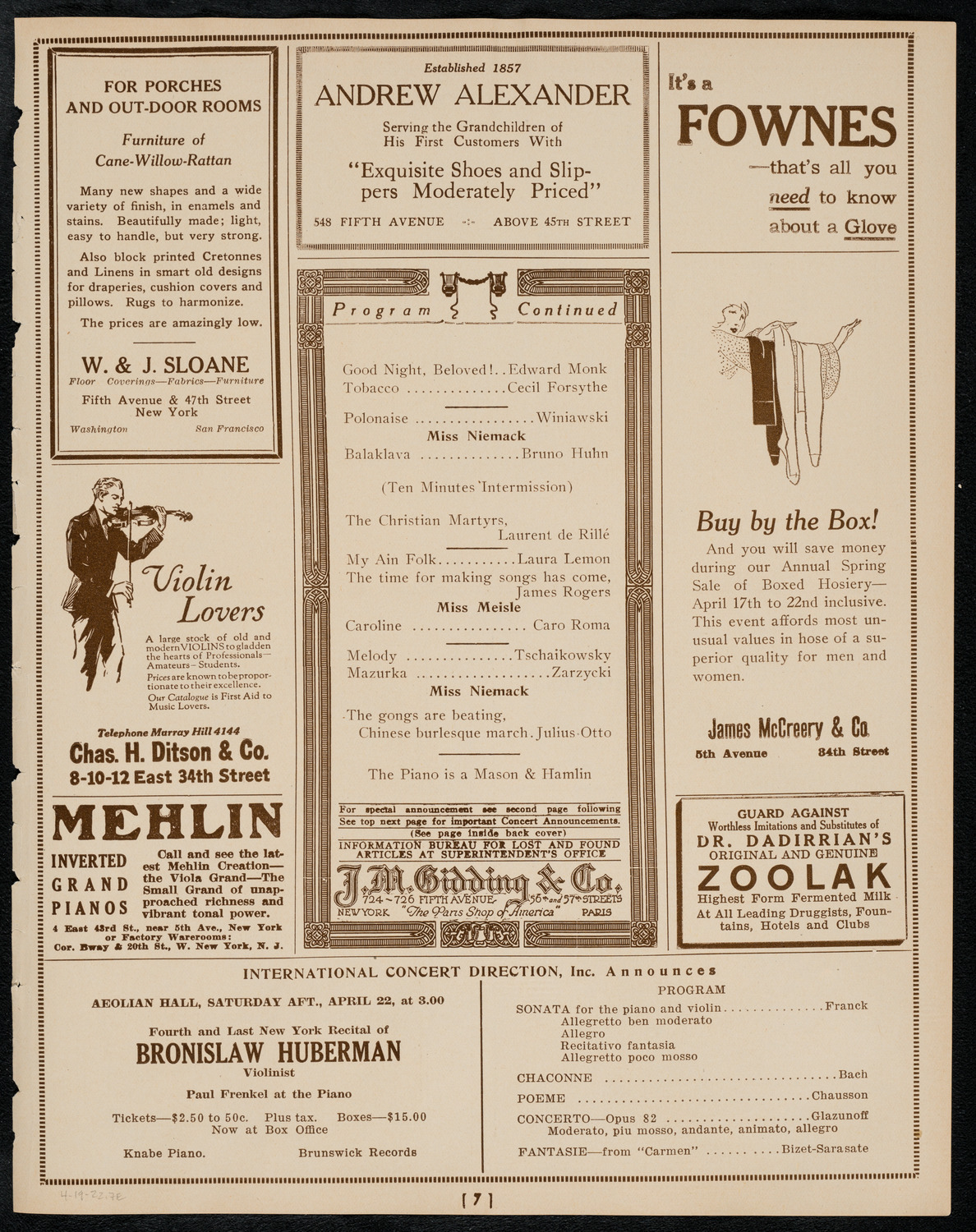 New York Banks' Glee Club, April 19, 1922, program page 7