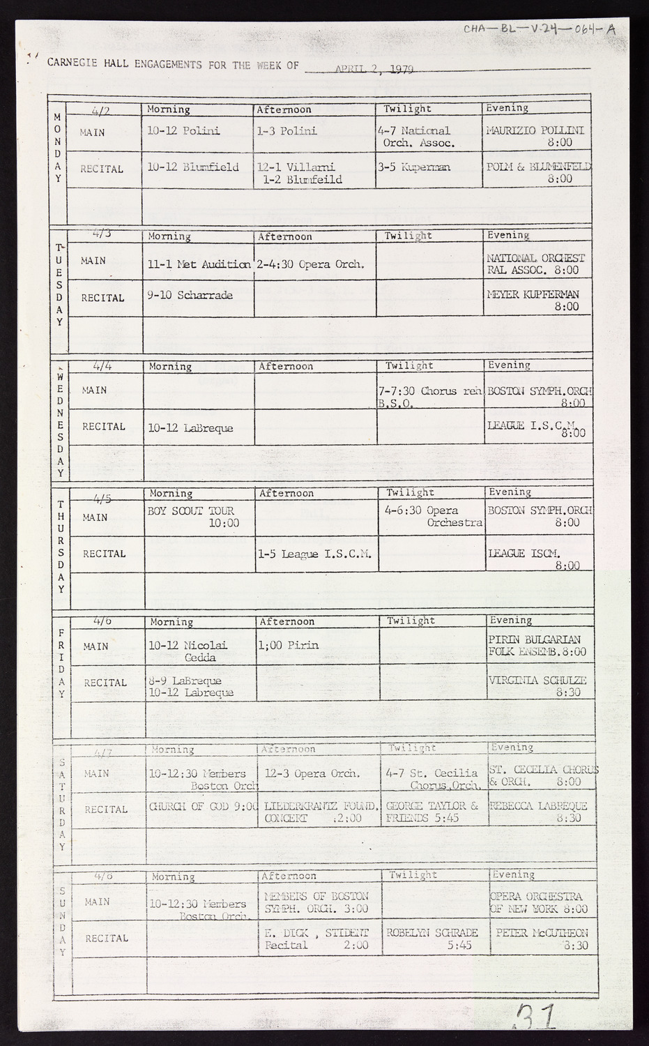 Carnegie Hall Booking Ledger, volume 24, page 64a