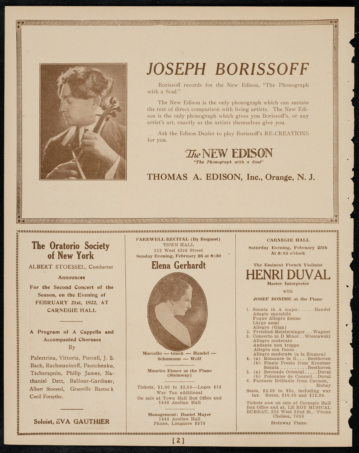 New York Philharmonic, February 18, 1922, program page 2