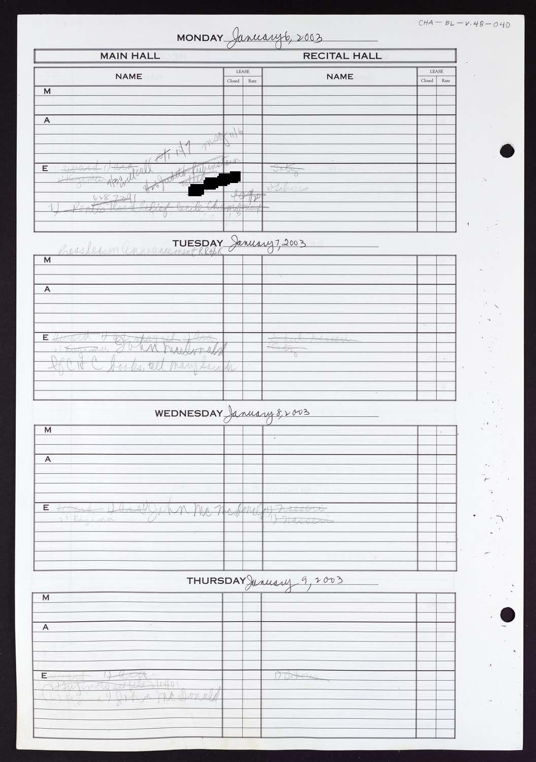 Carnegie Hall Booking Ledger, volume 48, page 40