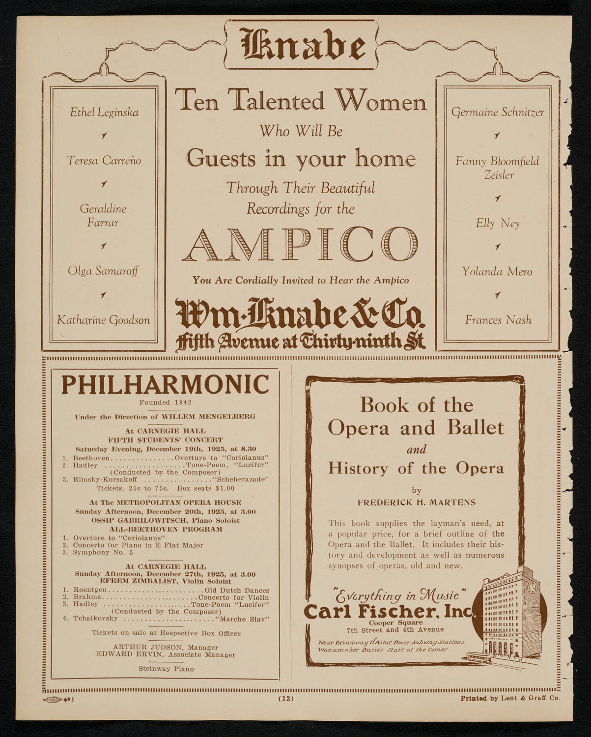 New York Philharmonic, December 18, 1925, program page 12