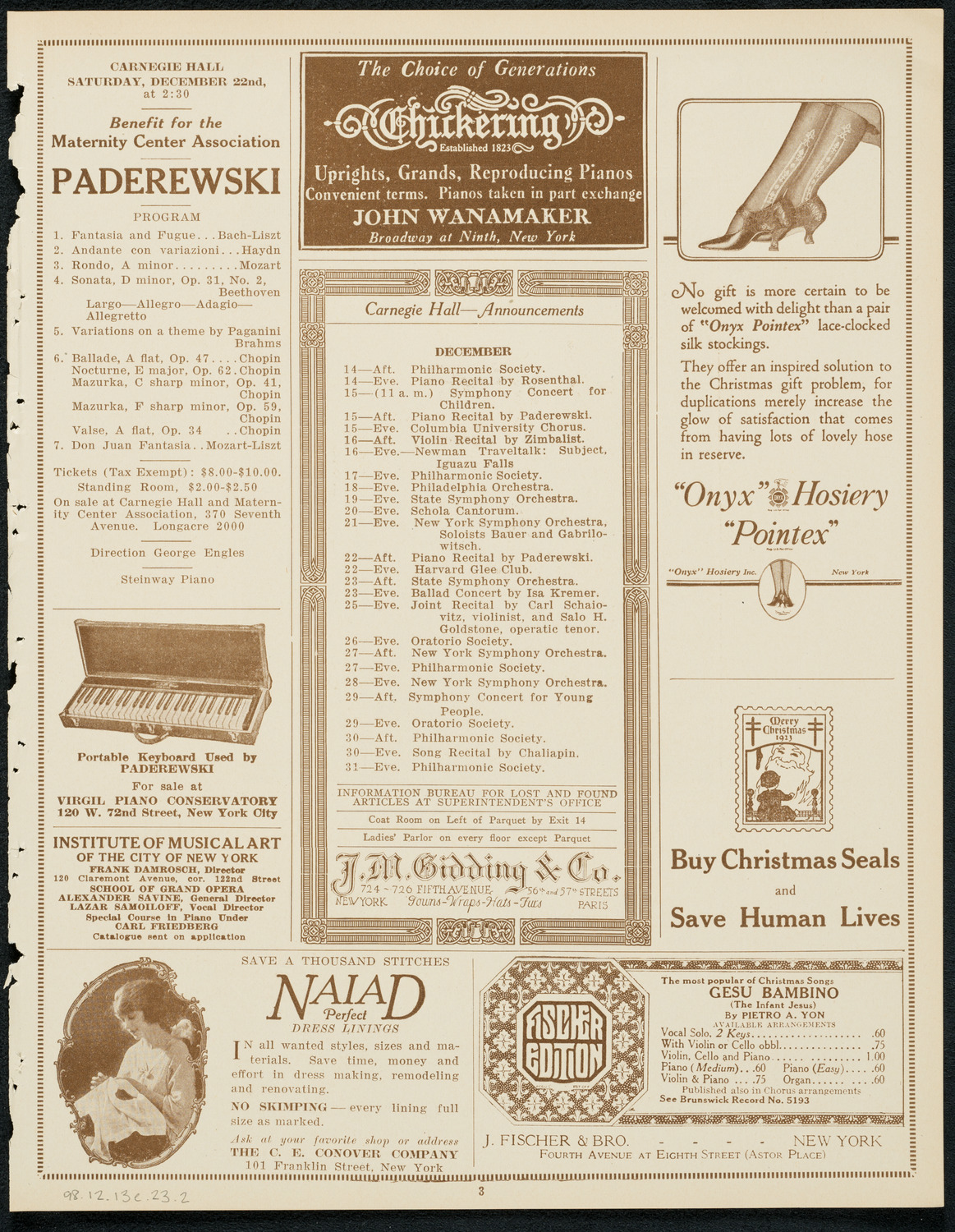 New York Philharmonic, December 13, 1923, program page 3