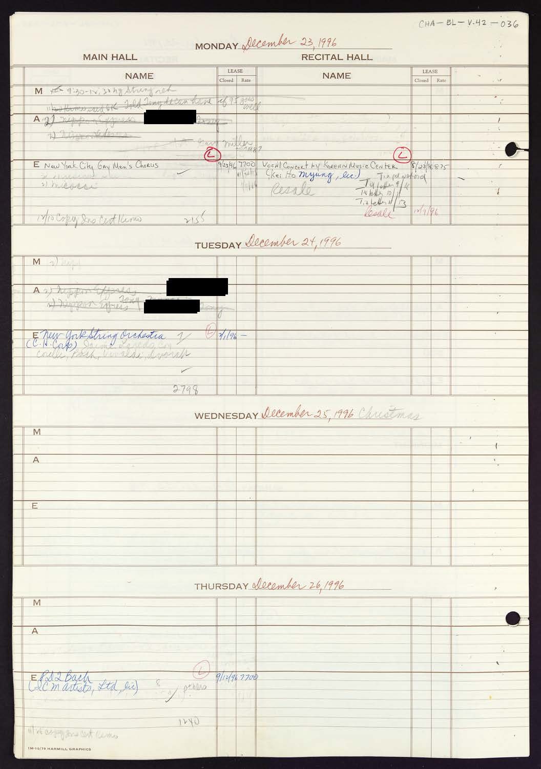 Carnegie Hall Booking Ledger, volume 42, page 36