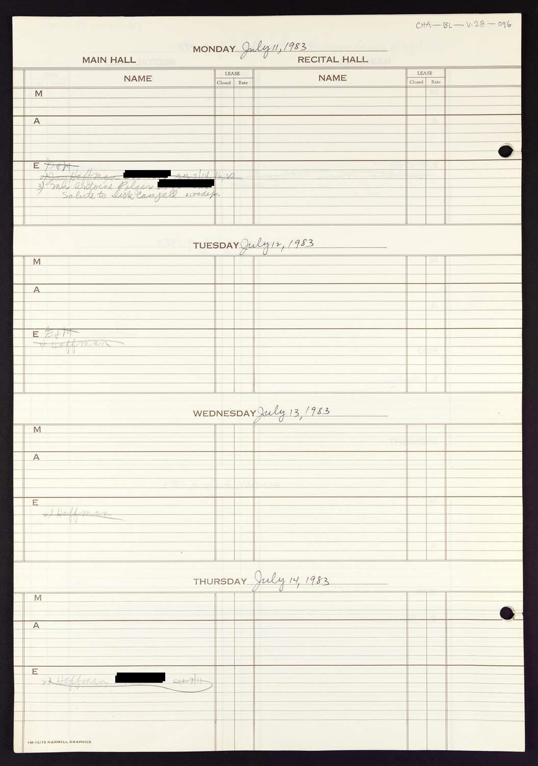 Carnegie Hall Booking Ledger, volume 28, page 96