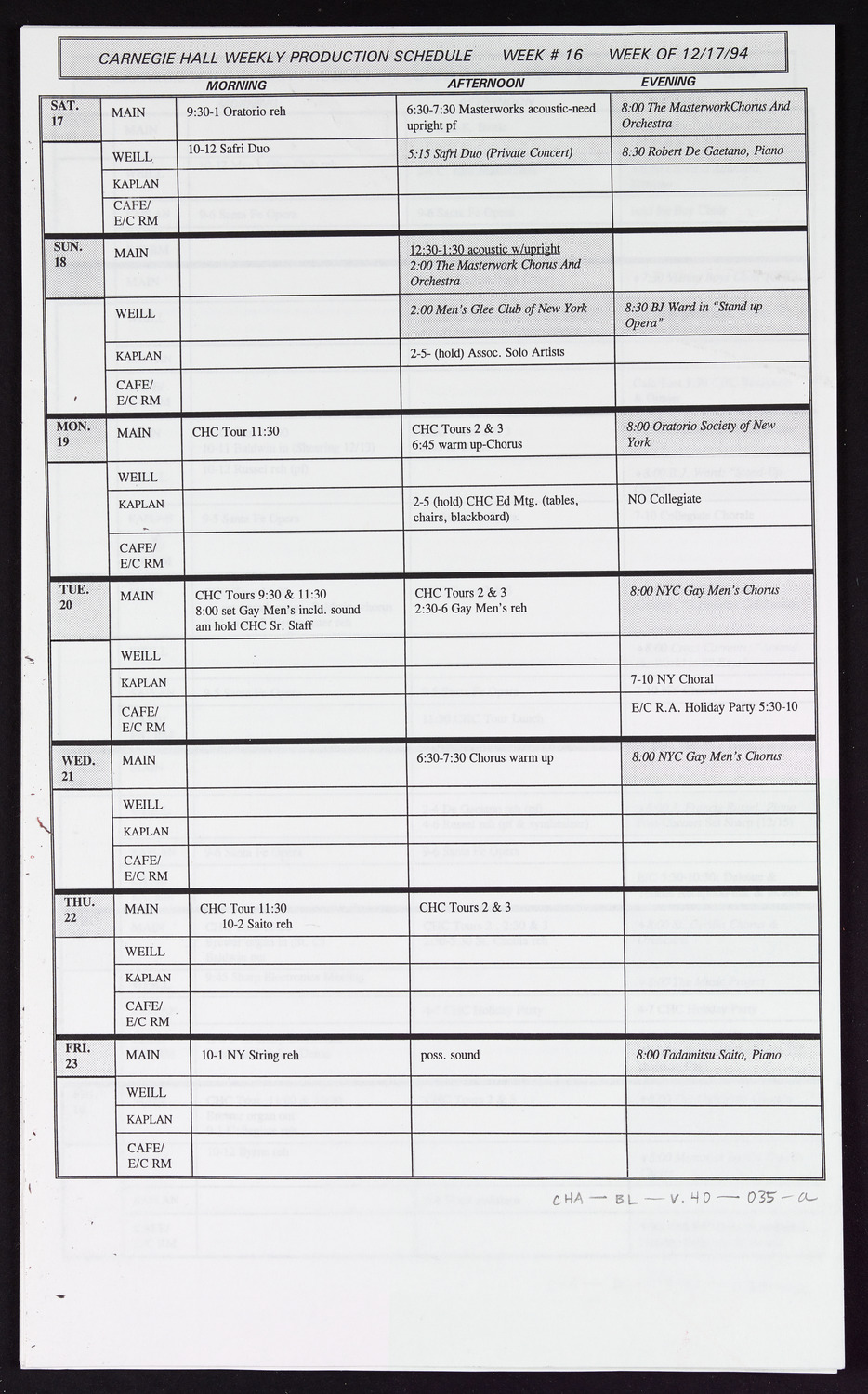 Carnegie Hall Booking Ledger, volume 40, page 35a