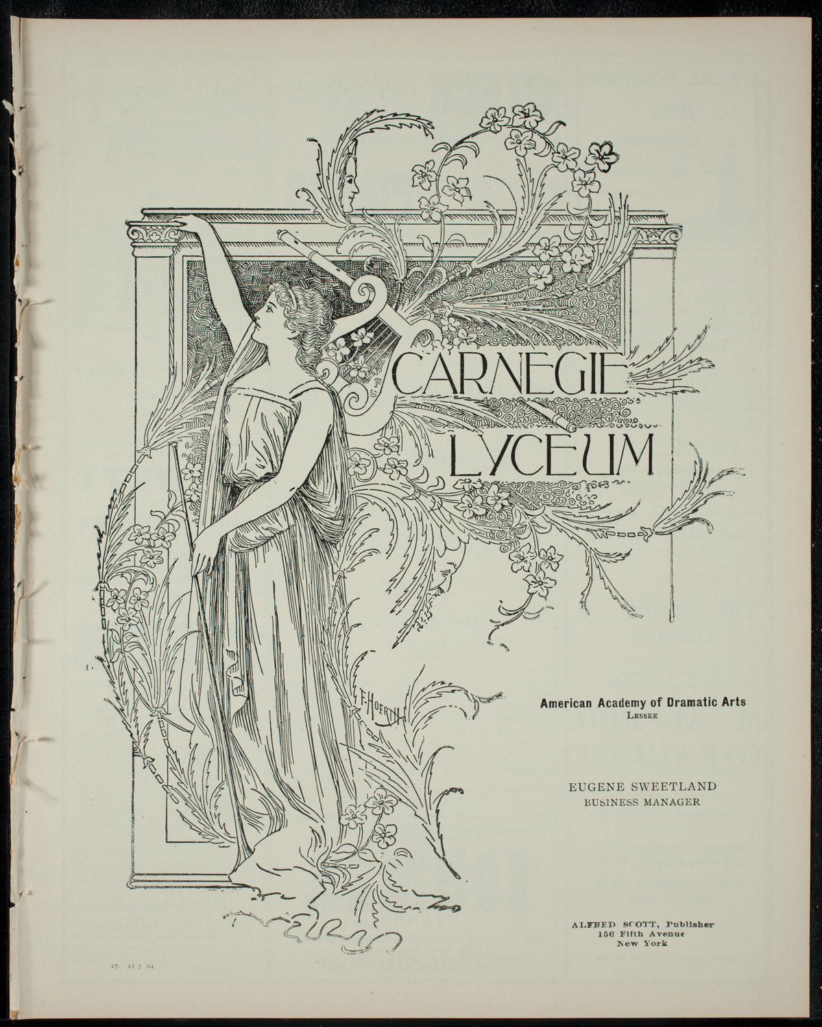 Academy Stock Company of the American Academy of the Dramatic Arts/Empire Theatre Dramatic School, December 7, 1904, program page 1