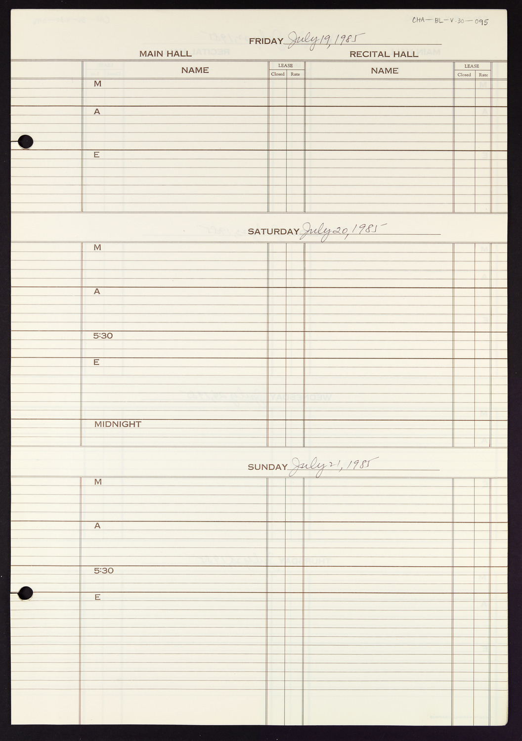 Carnegie Hall Booking Ledger, volume 30, page 95