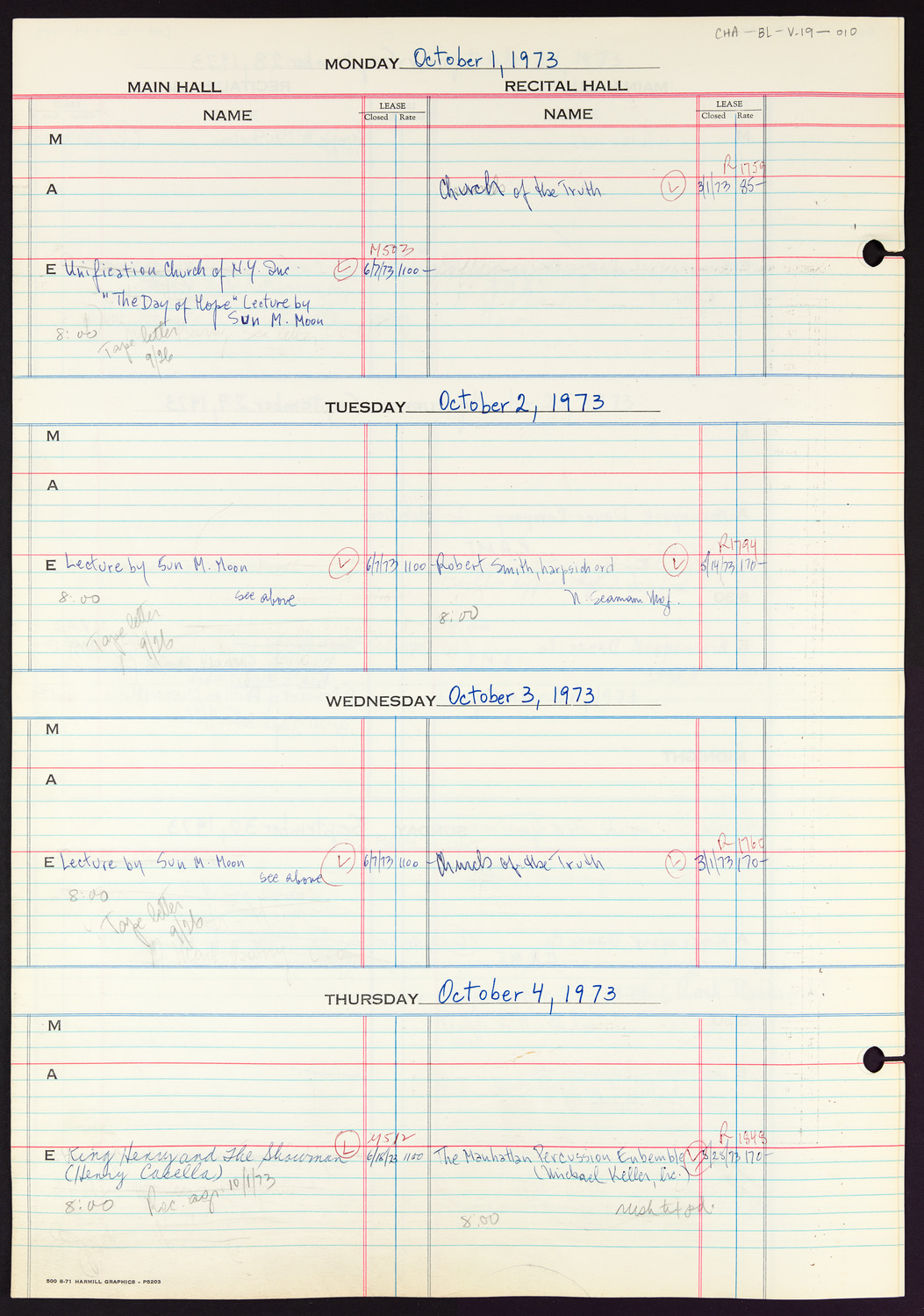 Carnegie Hall Booking Ledger, volume 19, page 10