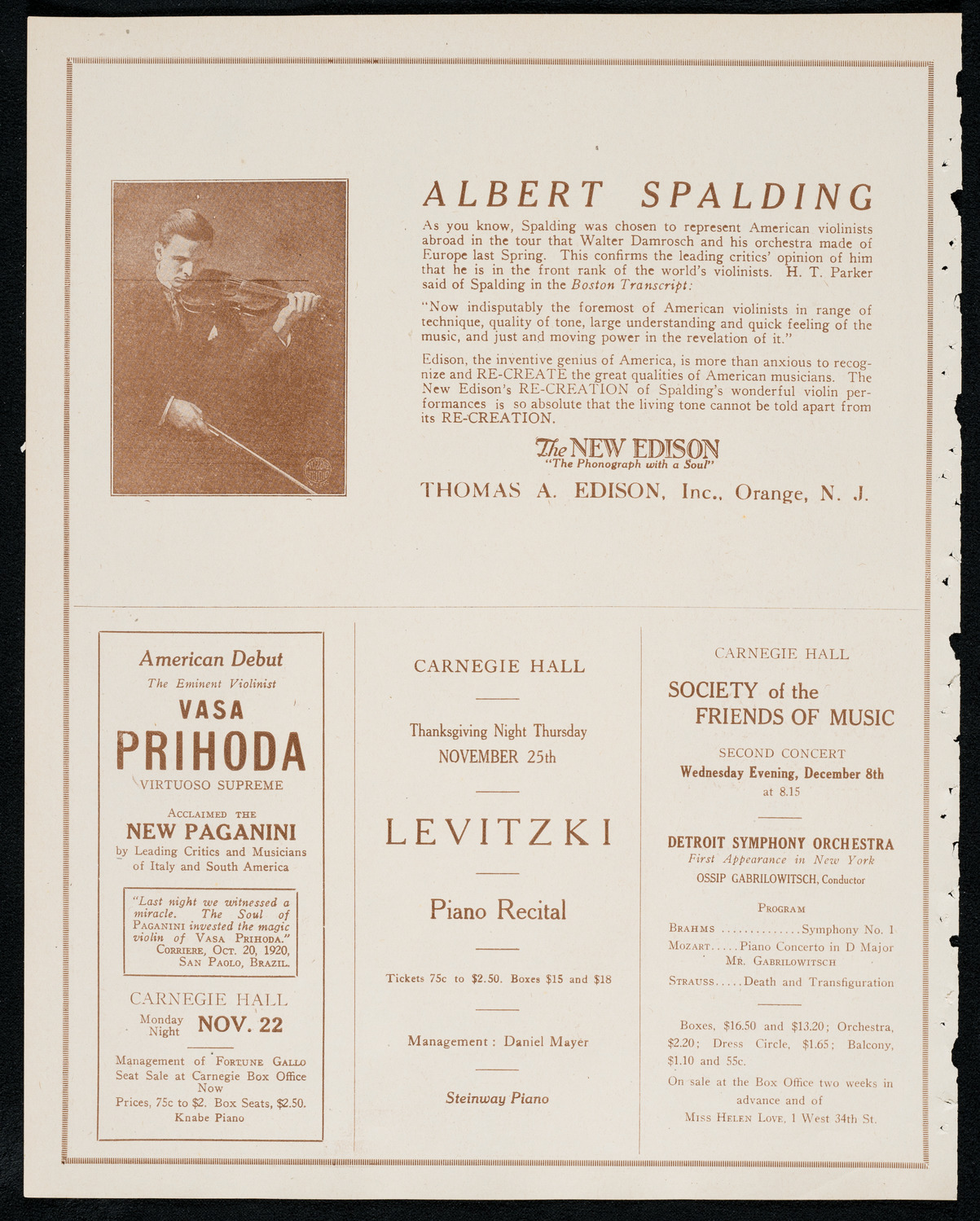 Duci de Kerekjarto, Violin, November 20, 1920, program page 2
