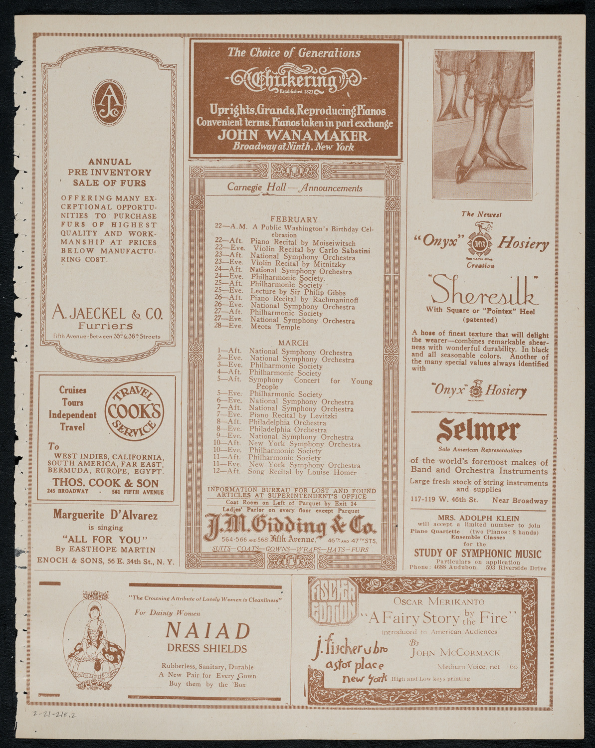 National Symphony Orchestra, February 21, 1921, program page 3