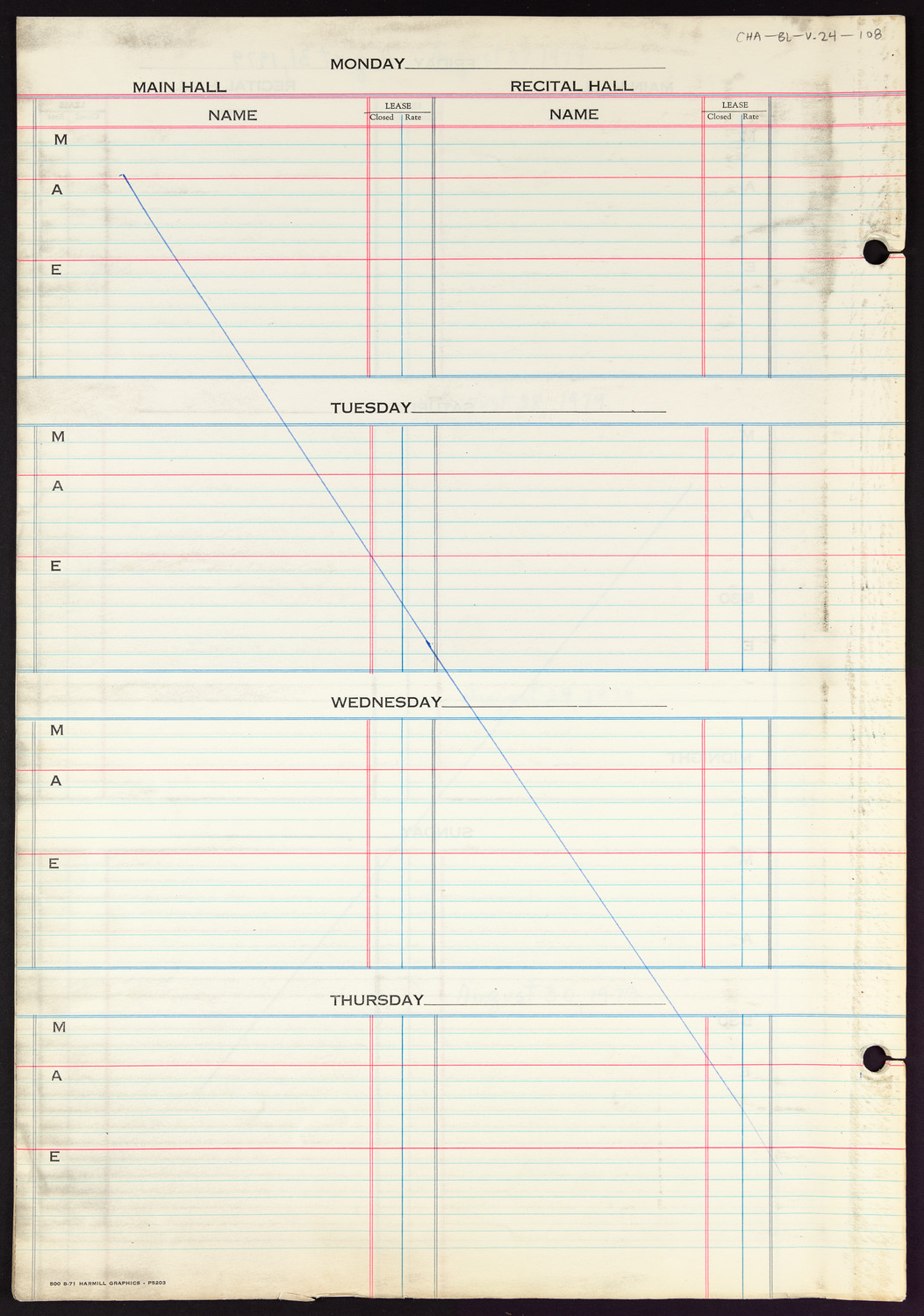 Carnegie Hall Booking Ledger, volume 24, page 108