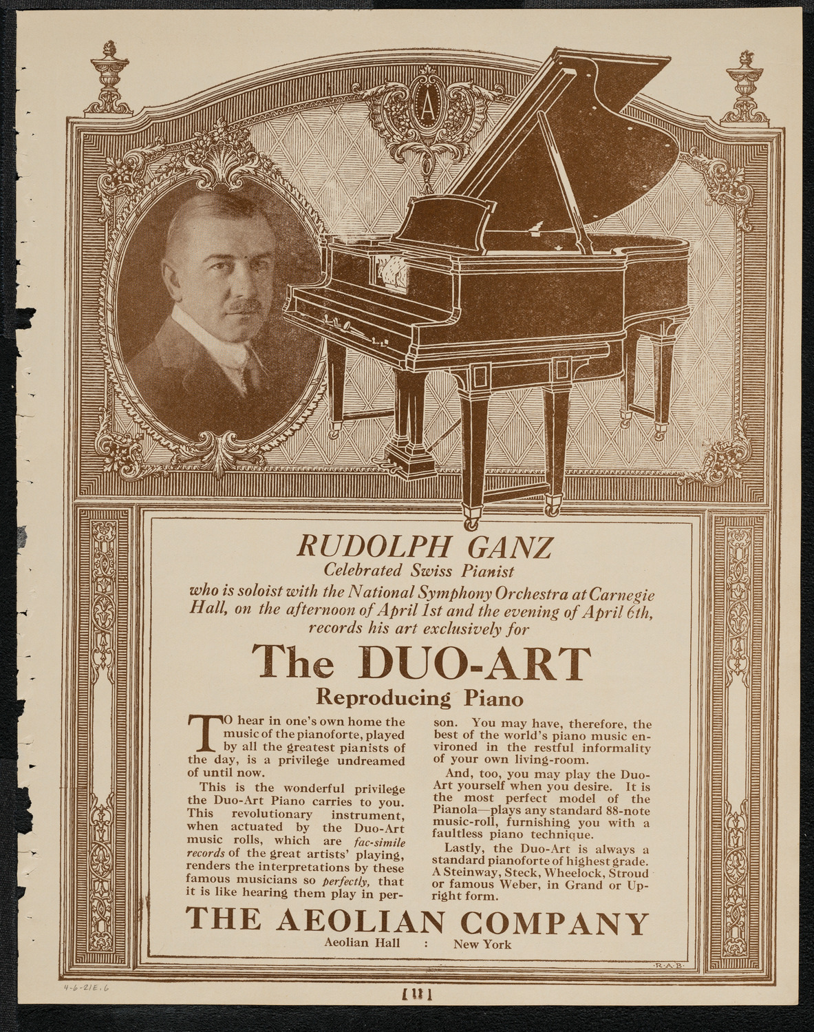 National Symphony Orchestra, April 6, 1921, program page 11