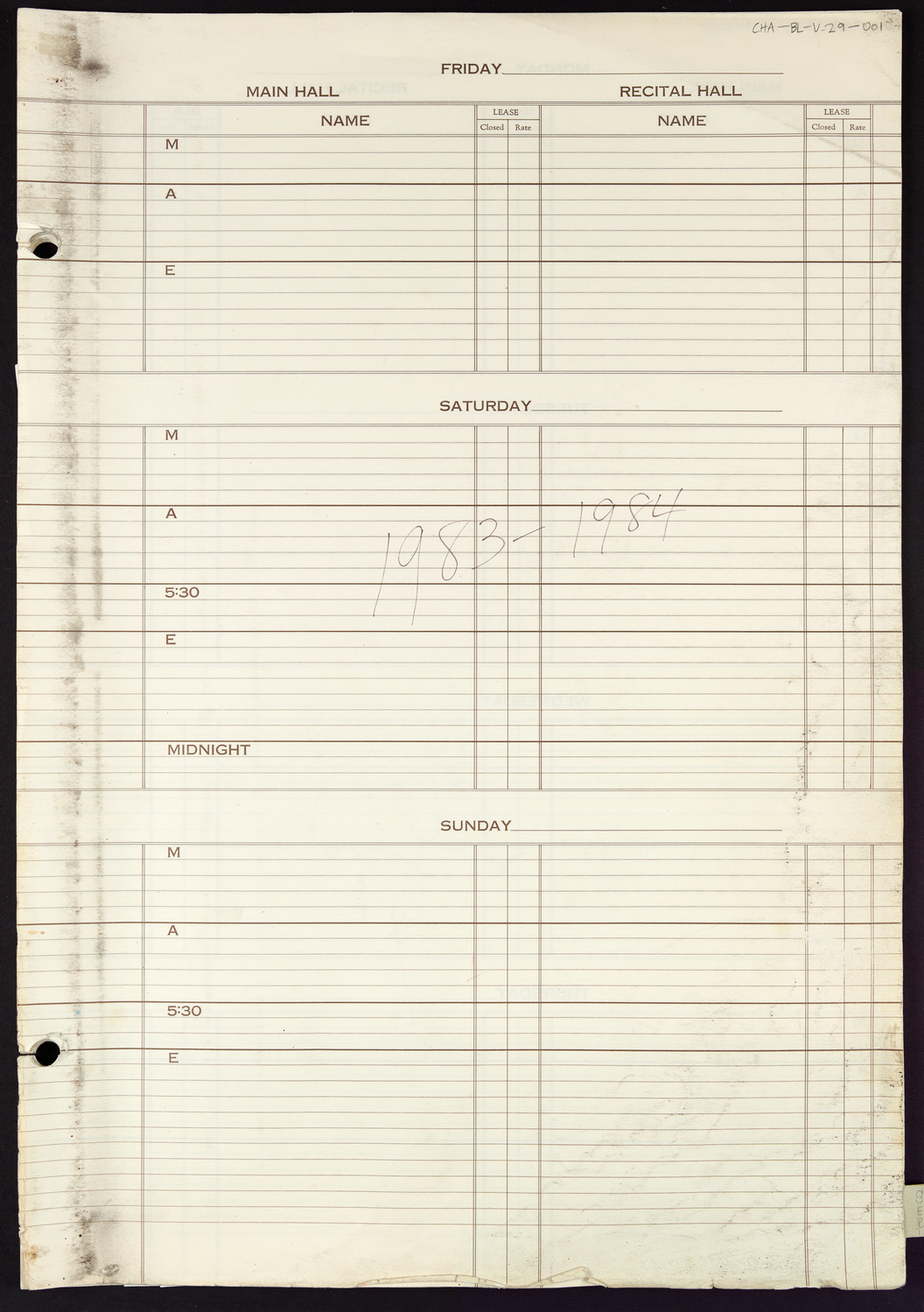 Carnegie Hall Booking Ledger, volume 29, page 1