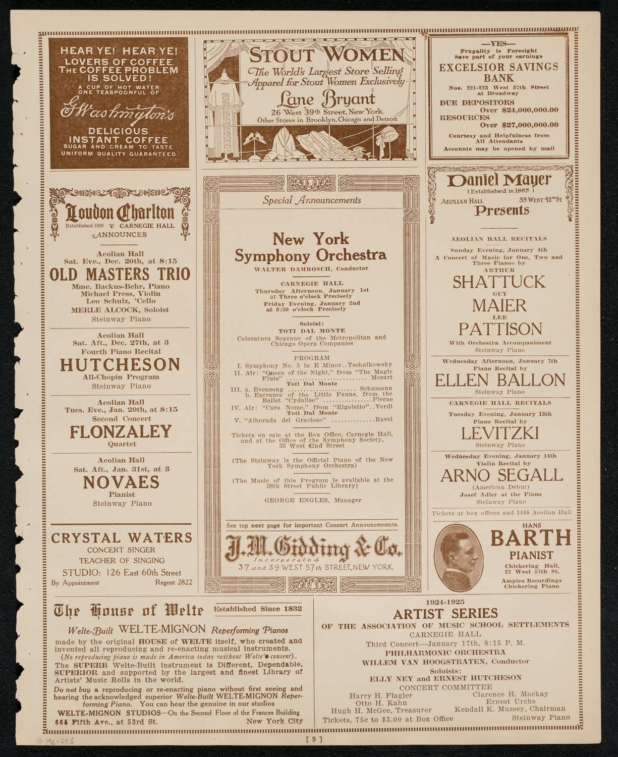 New York Symphony Orchestra, December 19, 1924, program page 9